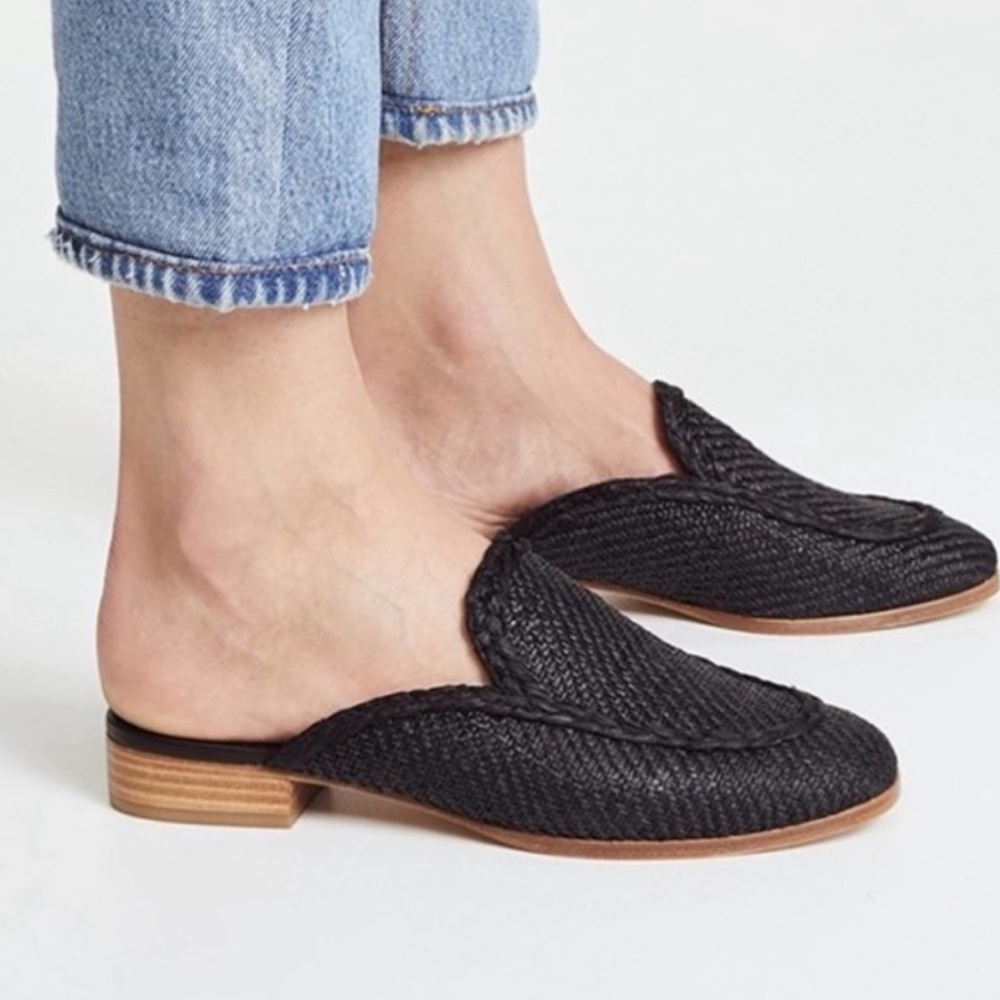 Joie Black Woven Leather Slip-On Mules
